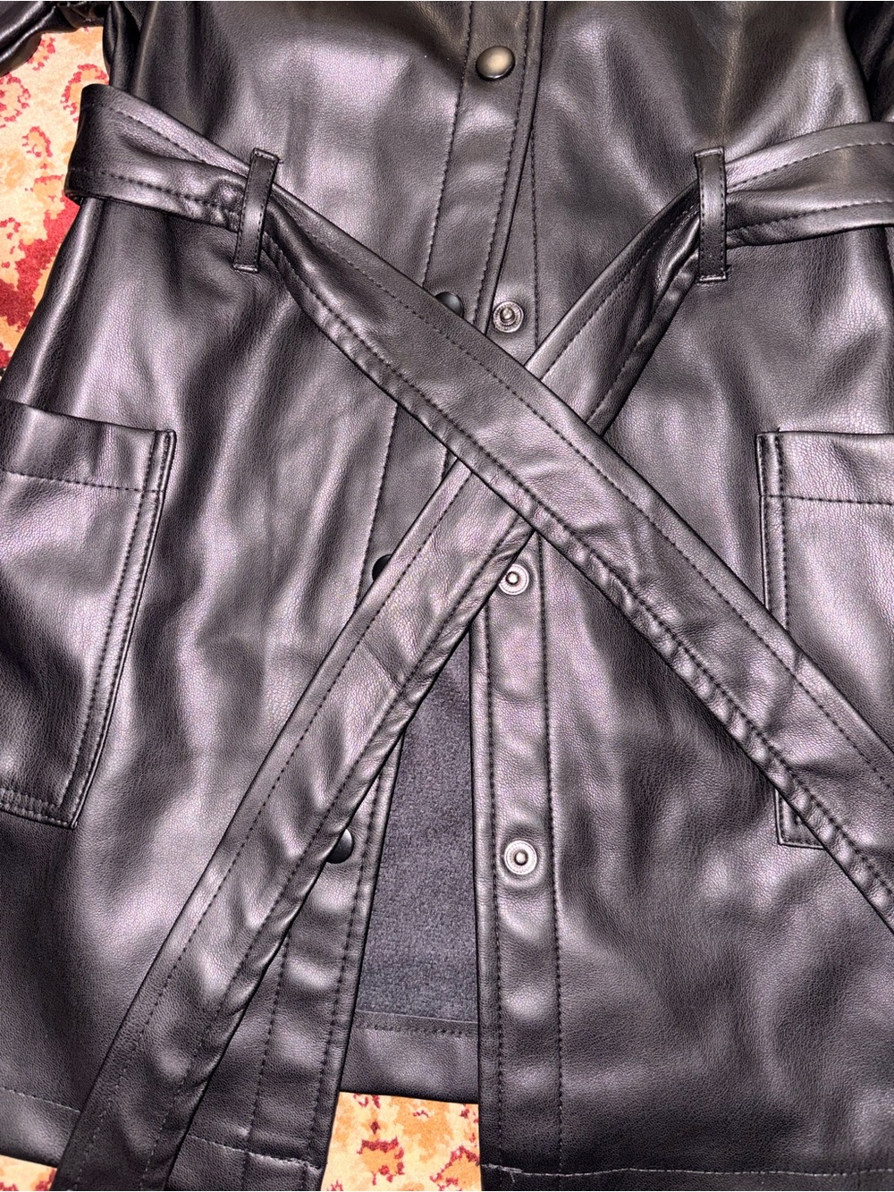 Zara Black Faux Leather Belted Trench Coat